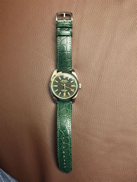 rolex milgauss green strap|authentic rolex leather watch bands.